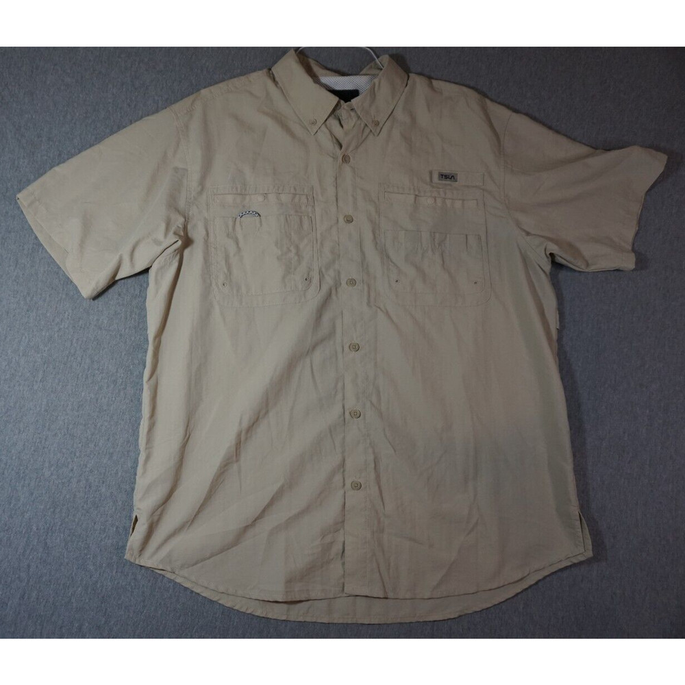 TSLA Fishing shirt Size L Beige short sleeve lightweight
